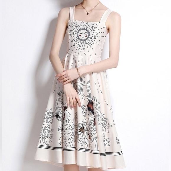 Boho Tie Spaghetti Strap Mix Print Midi Dress - Picture 2 of 5